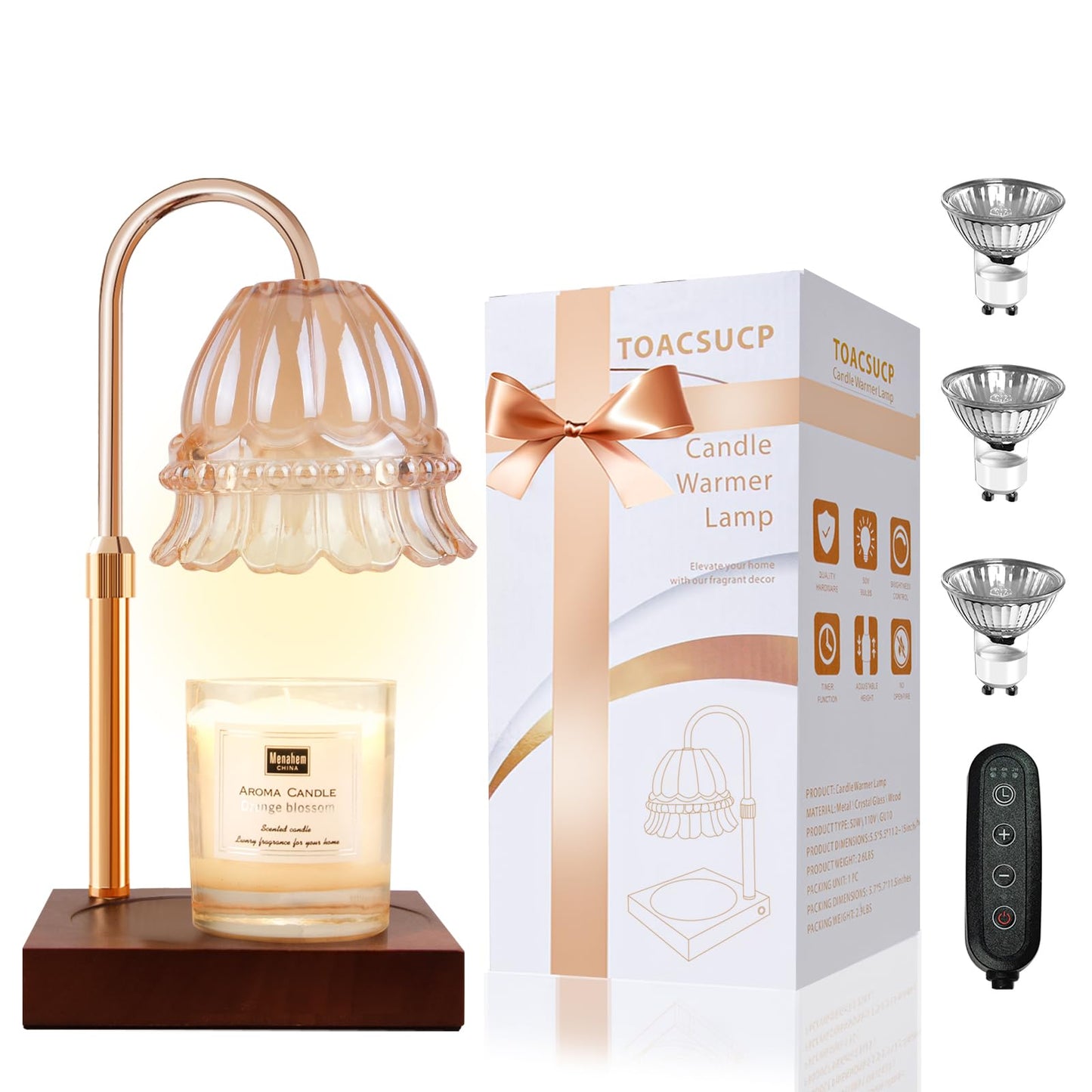 Candle Warmer Lamp with Timer – Dimmable Adjustable Height Candle Melter with Bulbs