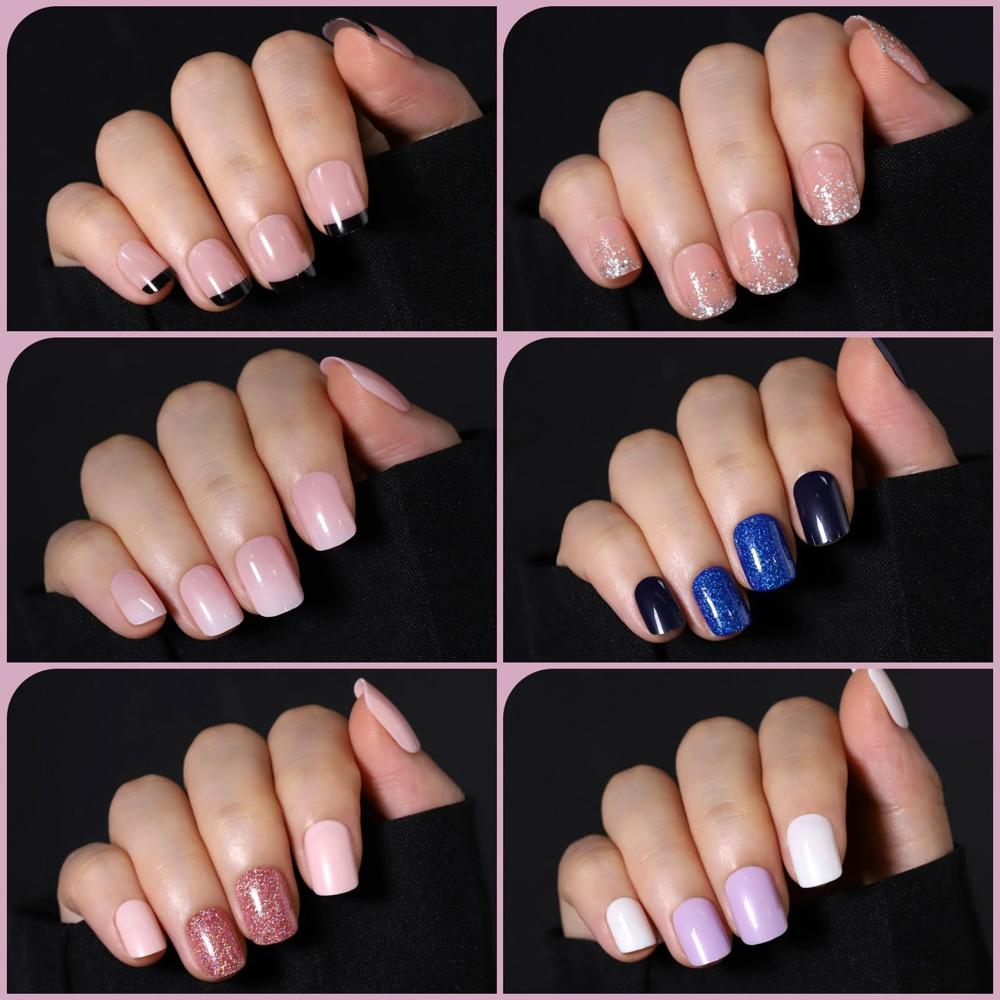Press on Nails Set 576PCS 24 Colors Short Square Matte Glossy Glitter Natural Fit Lightweight Fake Nails for Nail Art
