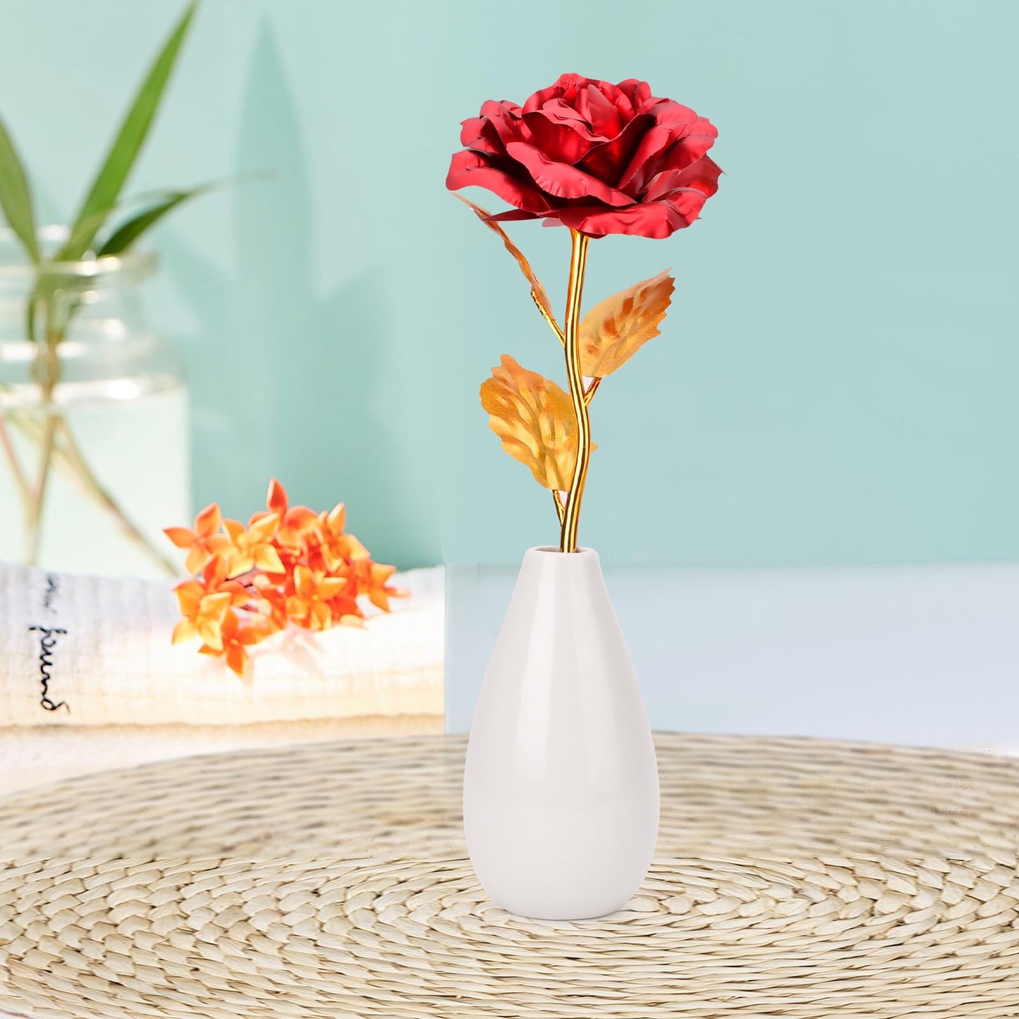 Artificial Rose Flower Gift with Vase – Elegant Decorative Gift for Mom, Wife or Her