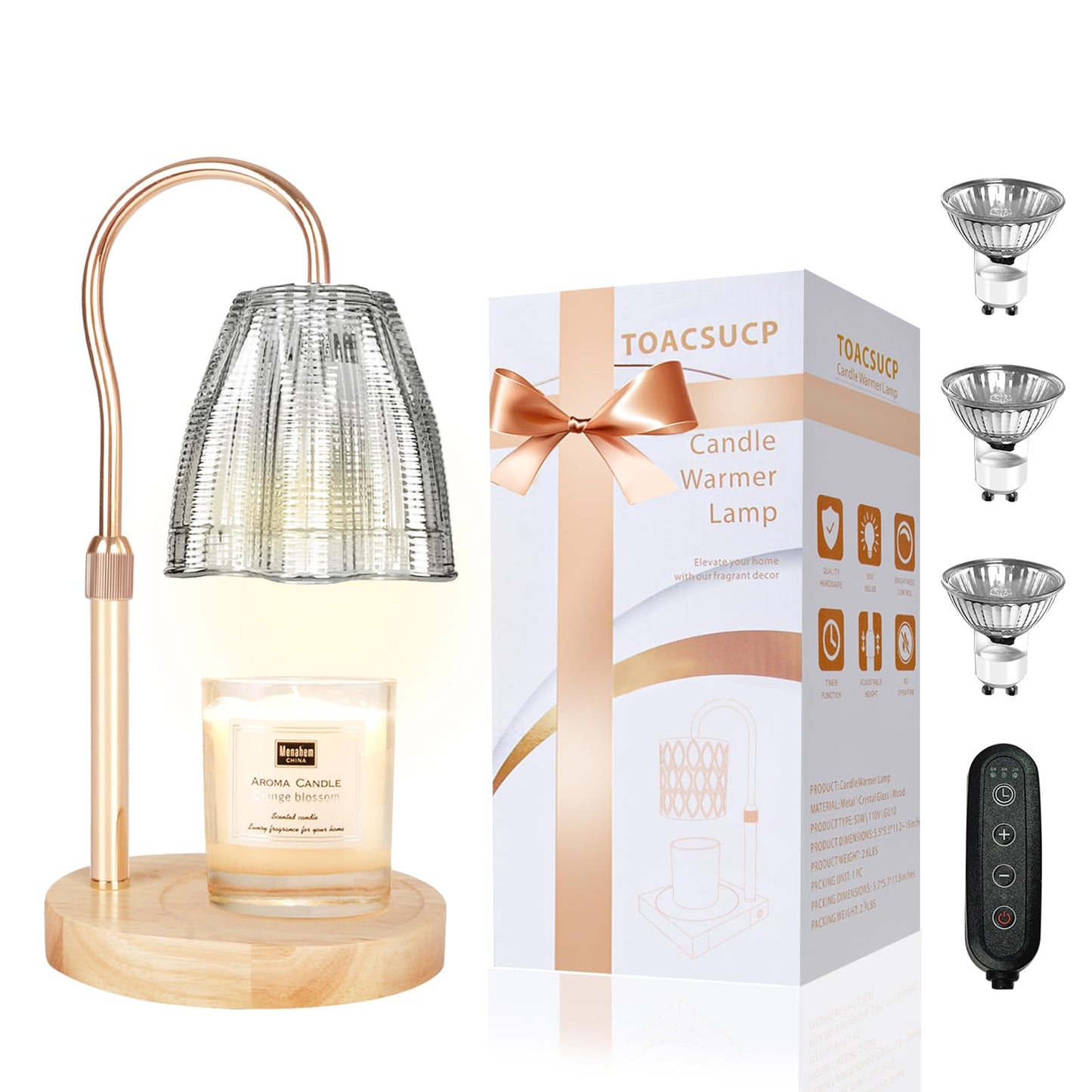Candle Warmer Lamp with Timer – Dimmable Adjustable Height Candle Melter with Bulbs