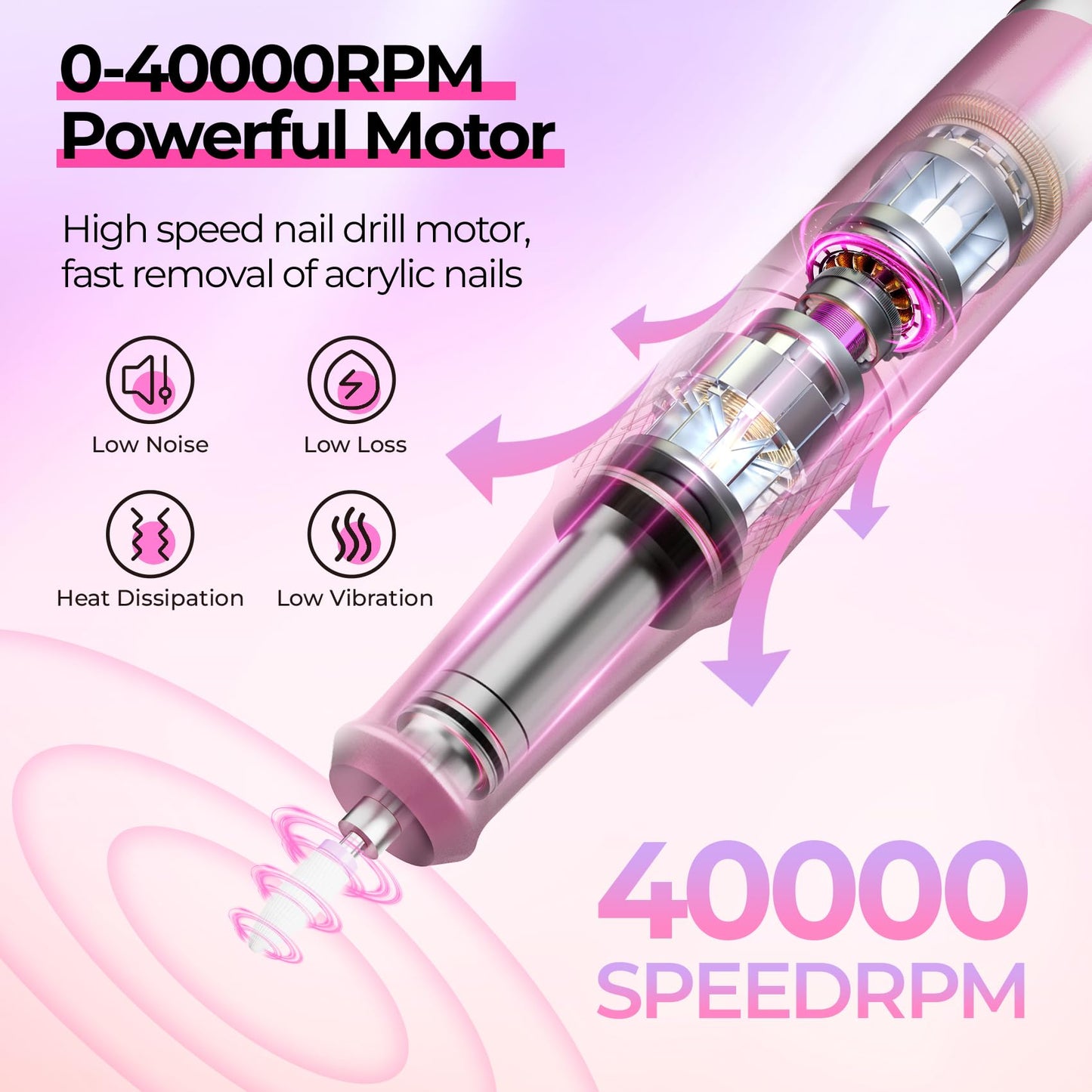 40000RPM Electric Nail Drill Kit – Professional Nail File Machine with LCD Display