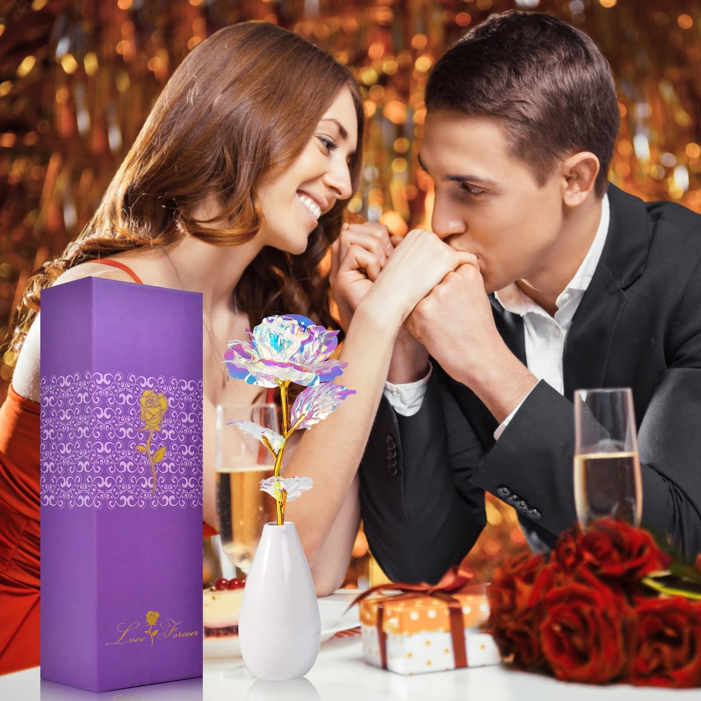 Artificial Rose Flower Gift with Vase – Elegant Decorative Gift for Mom, Wife or Her