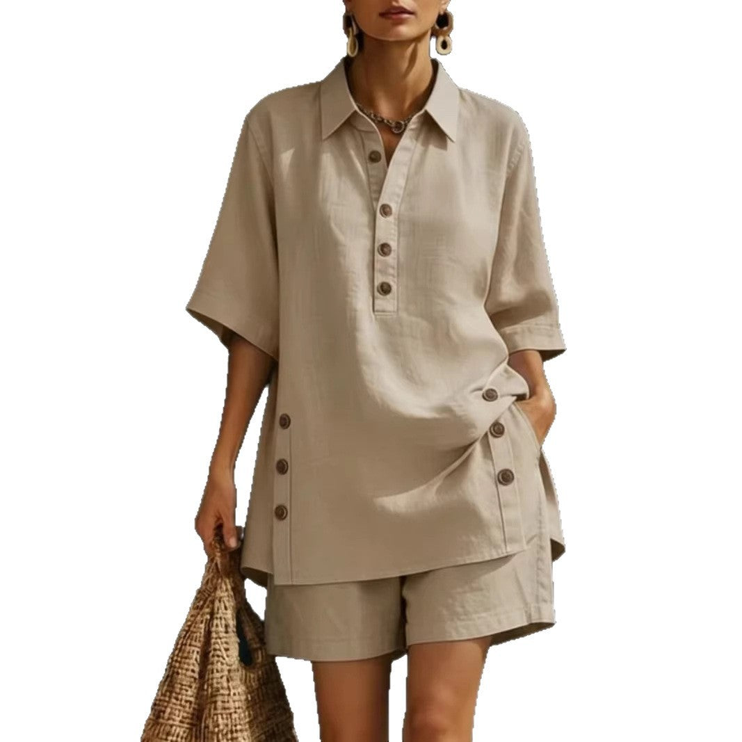 Women's short sleeve shirt and cropped pants set