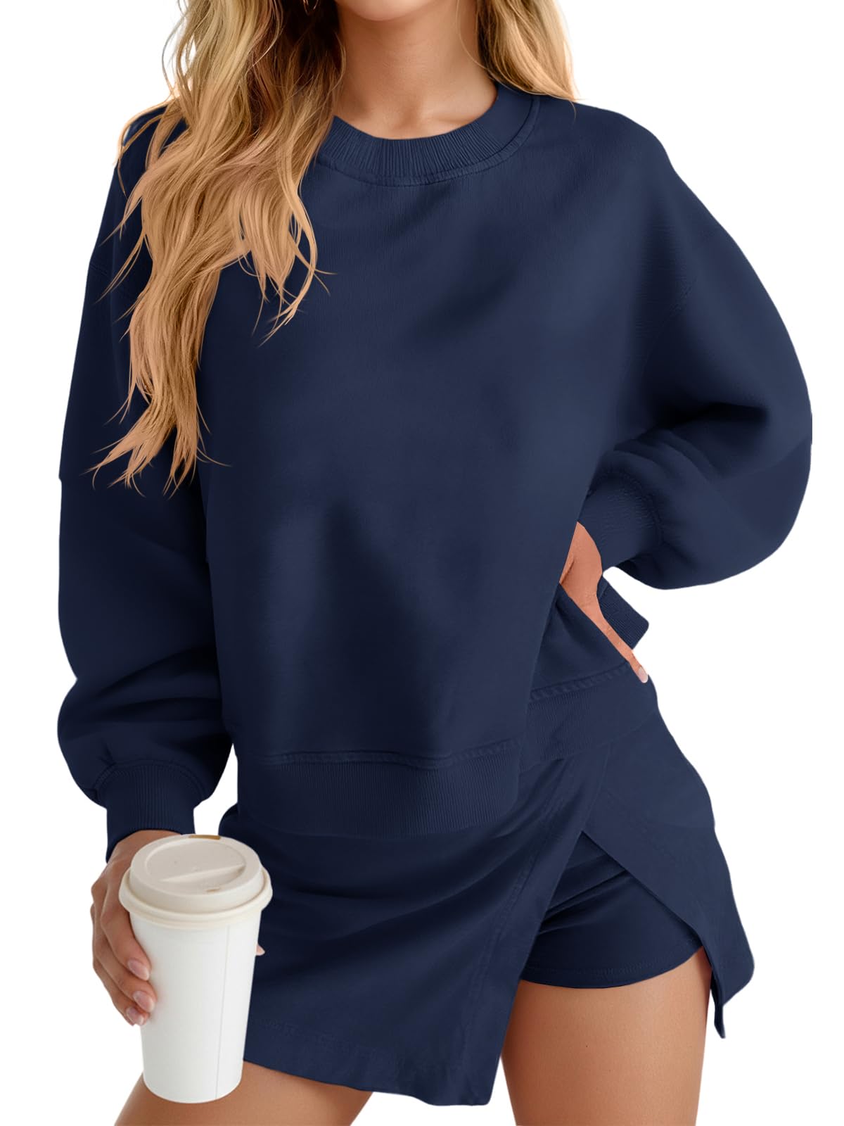 Women Two Piece Workout Set Sweatshirt Top and High Waisted Athletic Skirt