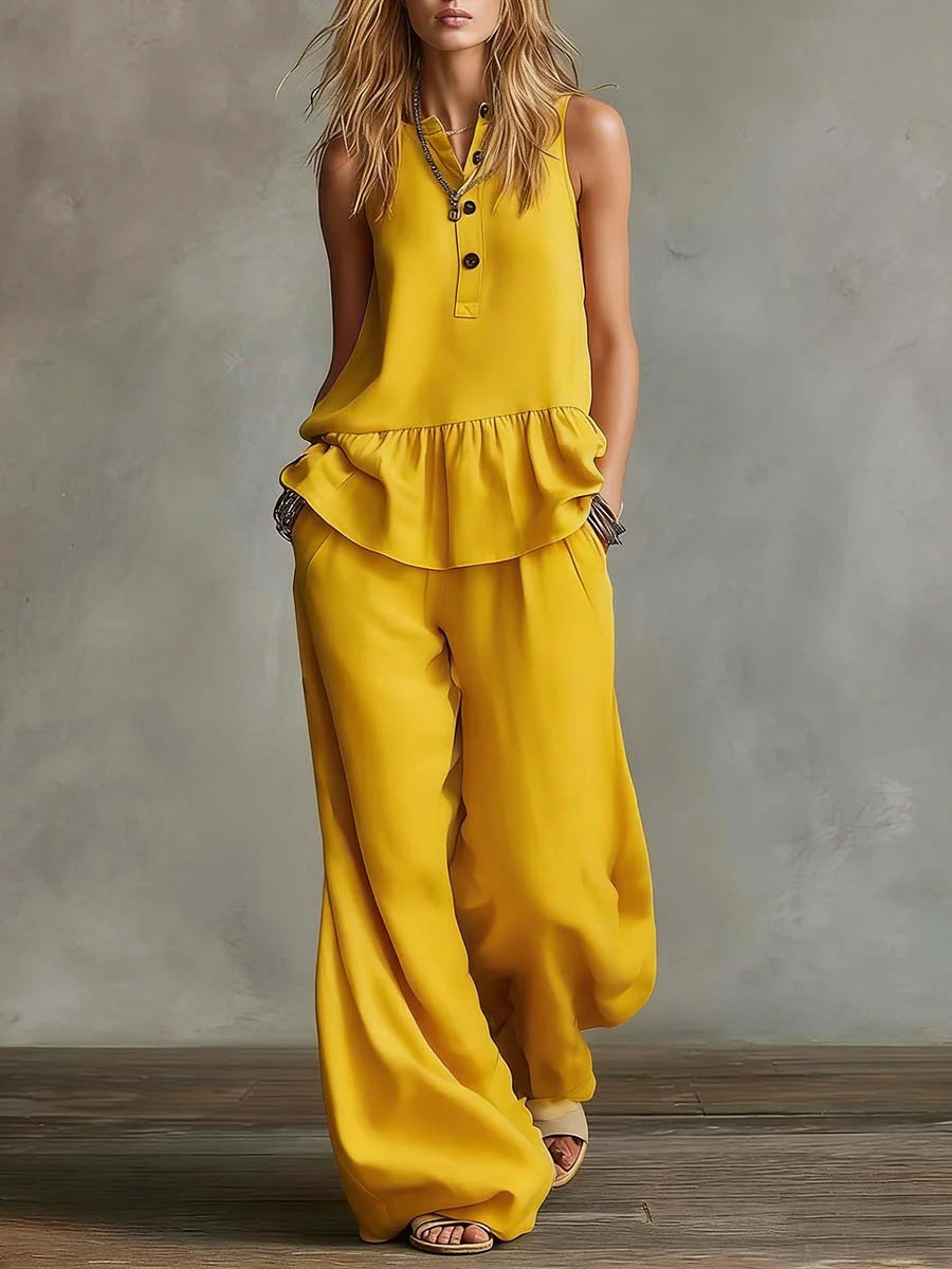 Women Loose Fit Top and High Waist Wide Leg Pants Set