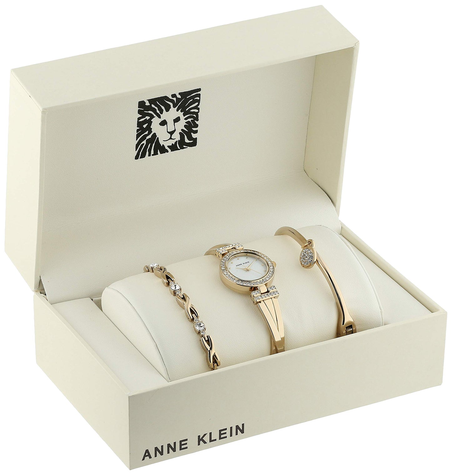 Anne Klein Women’s Crystal Accented Bangle Watch & Bracelet Set – Elegant Gold-Tone Jewelry Set