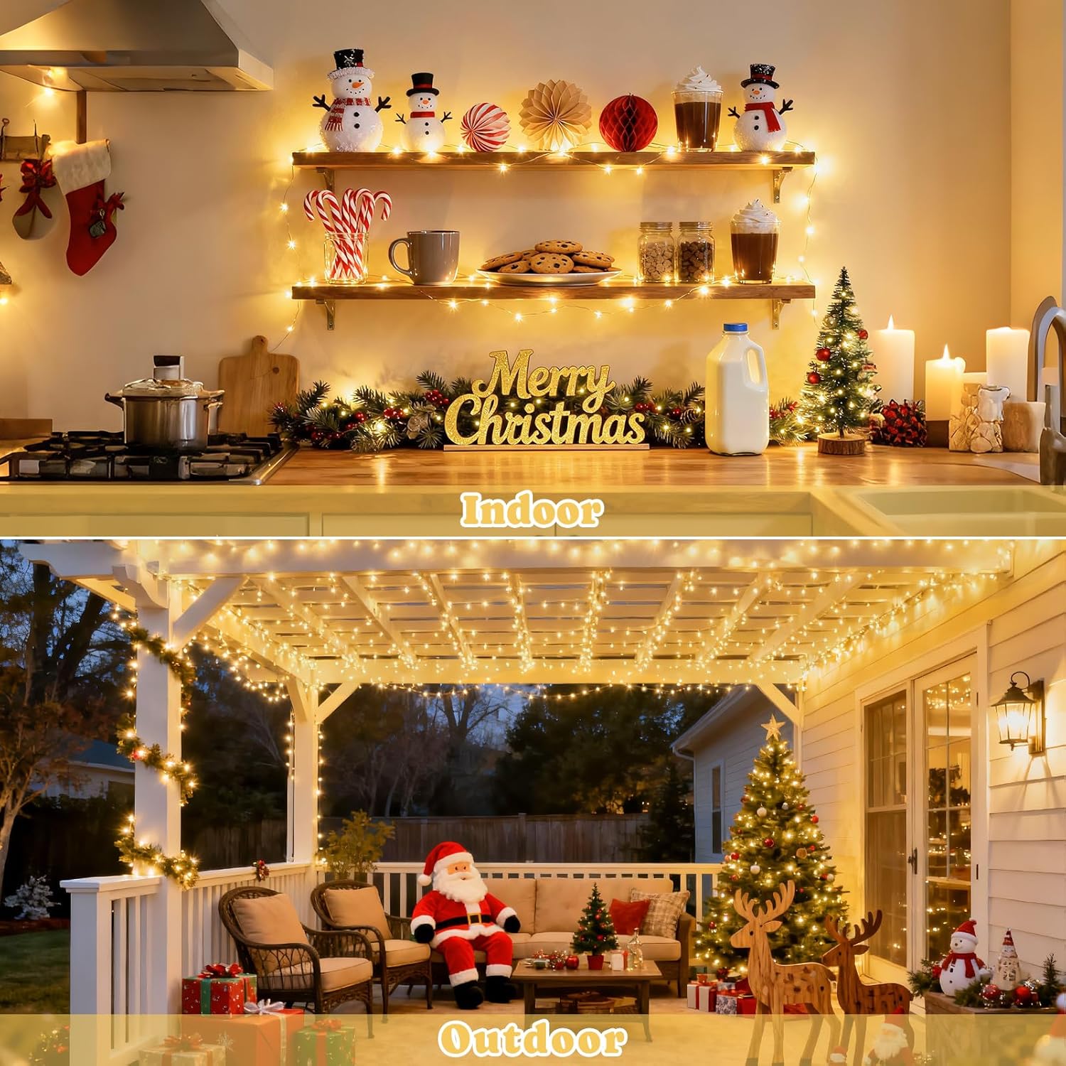 2 Pack Fairy Lights Battery Operated with Remote, Total 400 LED 132Ft Battery Powered String Lights, Christmas Twinkle Lights for Bedroom Indoor Outdoor Patio Tree Christmas Decor, Warm White