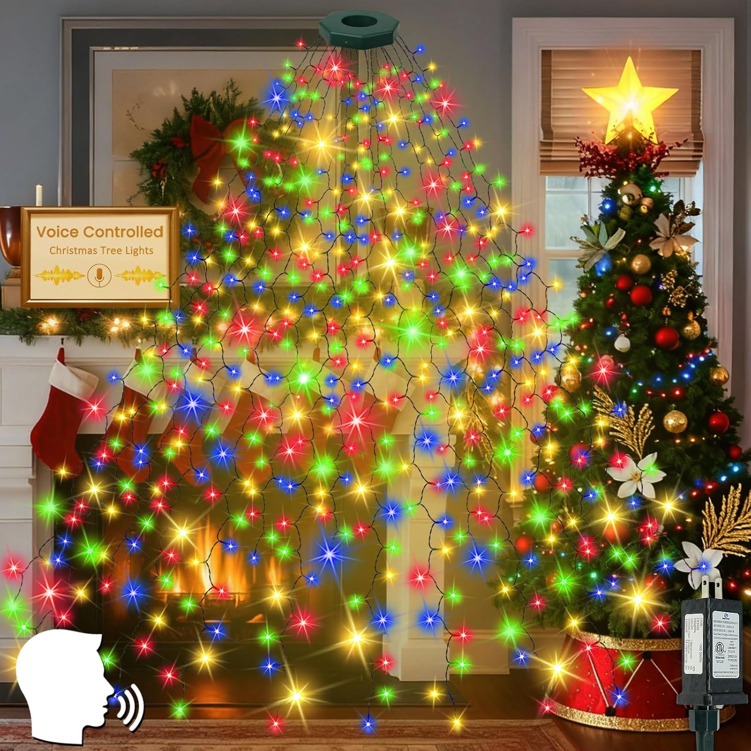 Voice Controlled Christmas Tree Lights with 7 Commands, 480LED Cascading Twinkle Lights 7.9FT 16 Lines Waterproof Waterfall Tree Lights with 12 Modes for Indoor Outdoor Christmas Decor (Warm White)