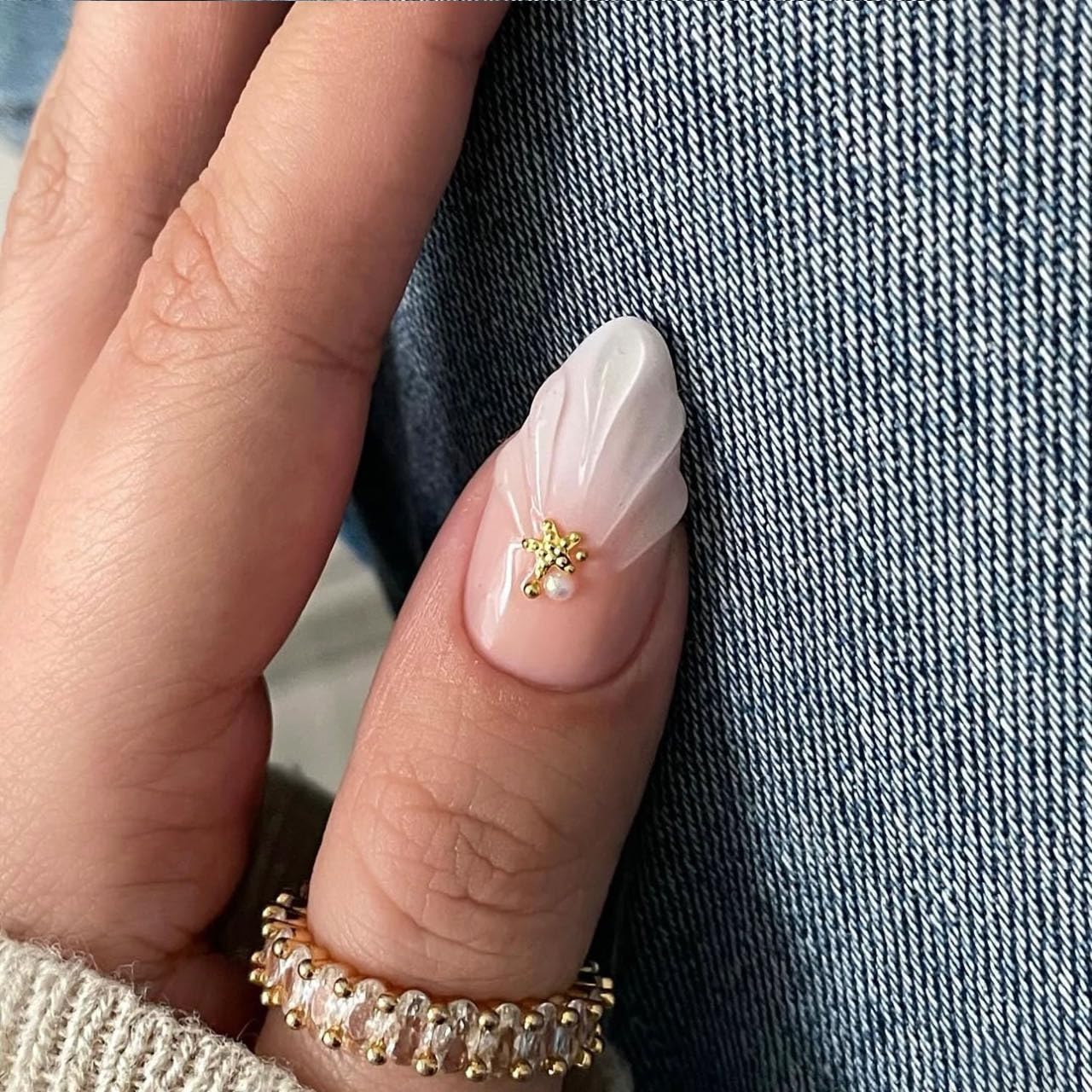 3D Pink Almond Press-On Nails – Medium French Tip Glossy Floral Fake Nails 2