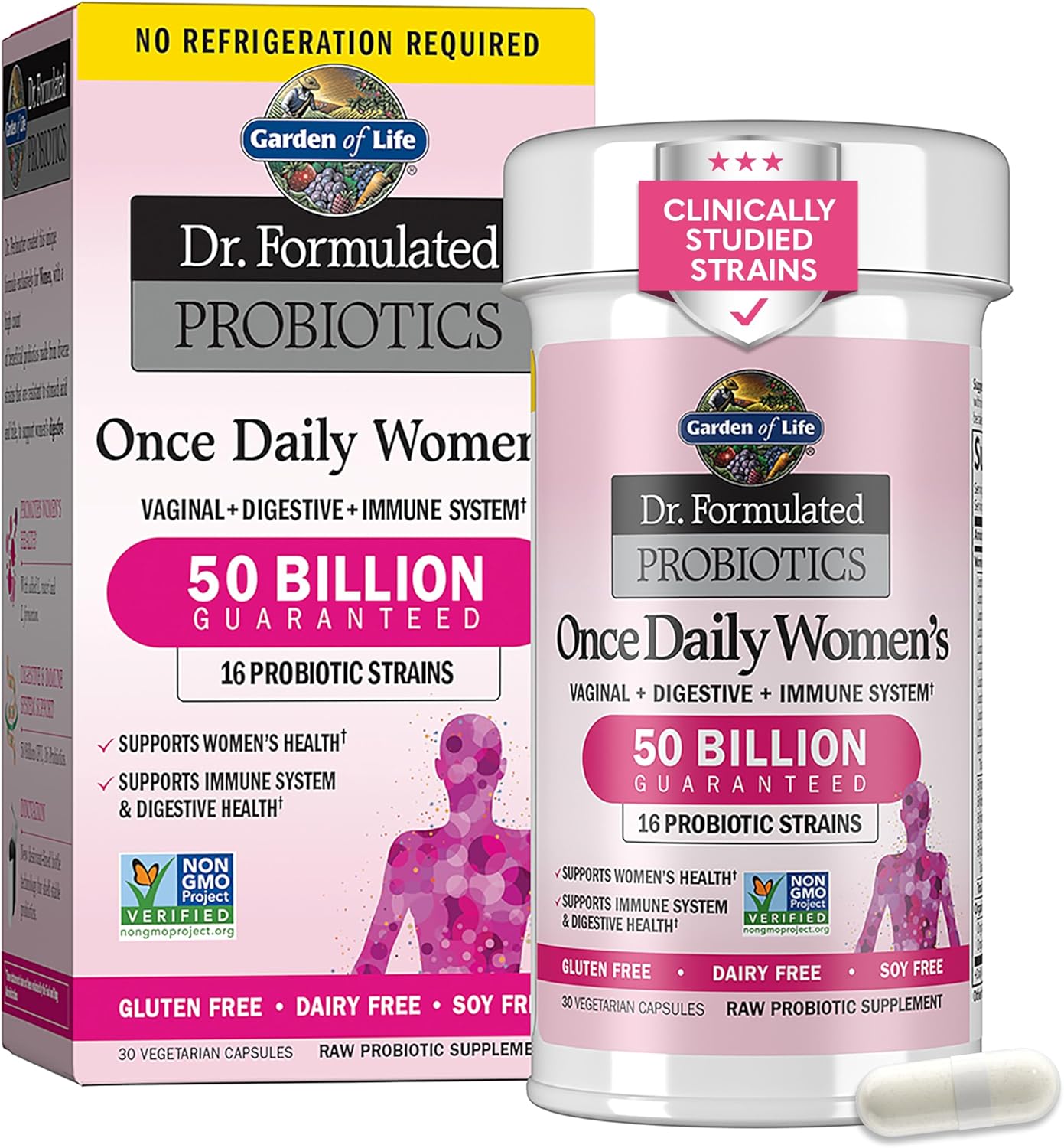 Once Daily Dr. Formulated Probiotics for Women 50 Billion CFU 16 Probiotic Strains with Organic Prebiotics for Digestive, Vaginal & Immune Health, Dairy Free, Shelf Stable 30 Capsules
