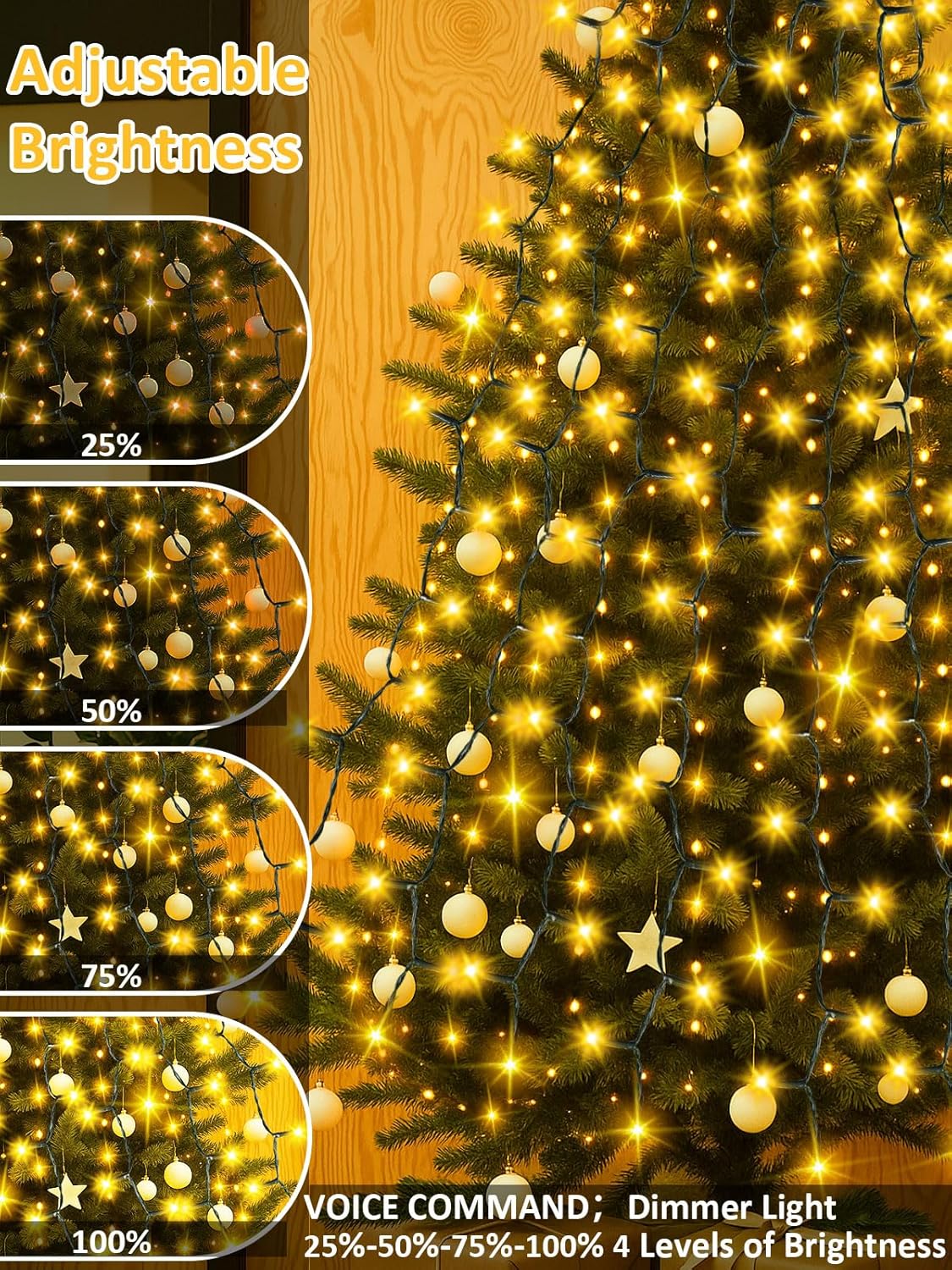 Voice Controlled Christmas Tree Lights with 7 Commands, 480LED Cascading Twinkle Lights 7.9FT 16 Lines Waterproof Waterfall Tree Lights with 12 Modes for Indoor Outdoor Christmas Decor (Warm White)