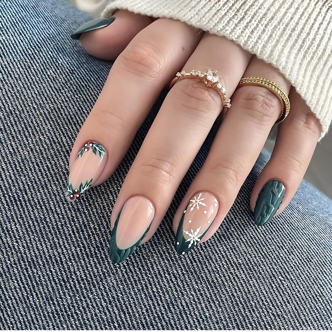 3D Pink Almond Press-On Nails – Medium French Tip Glossy Floral Fake Nails 2