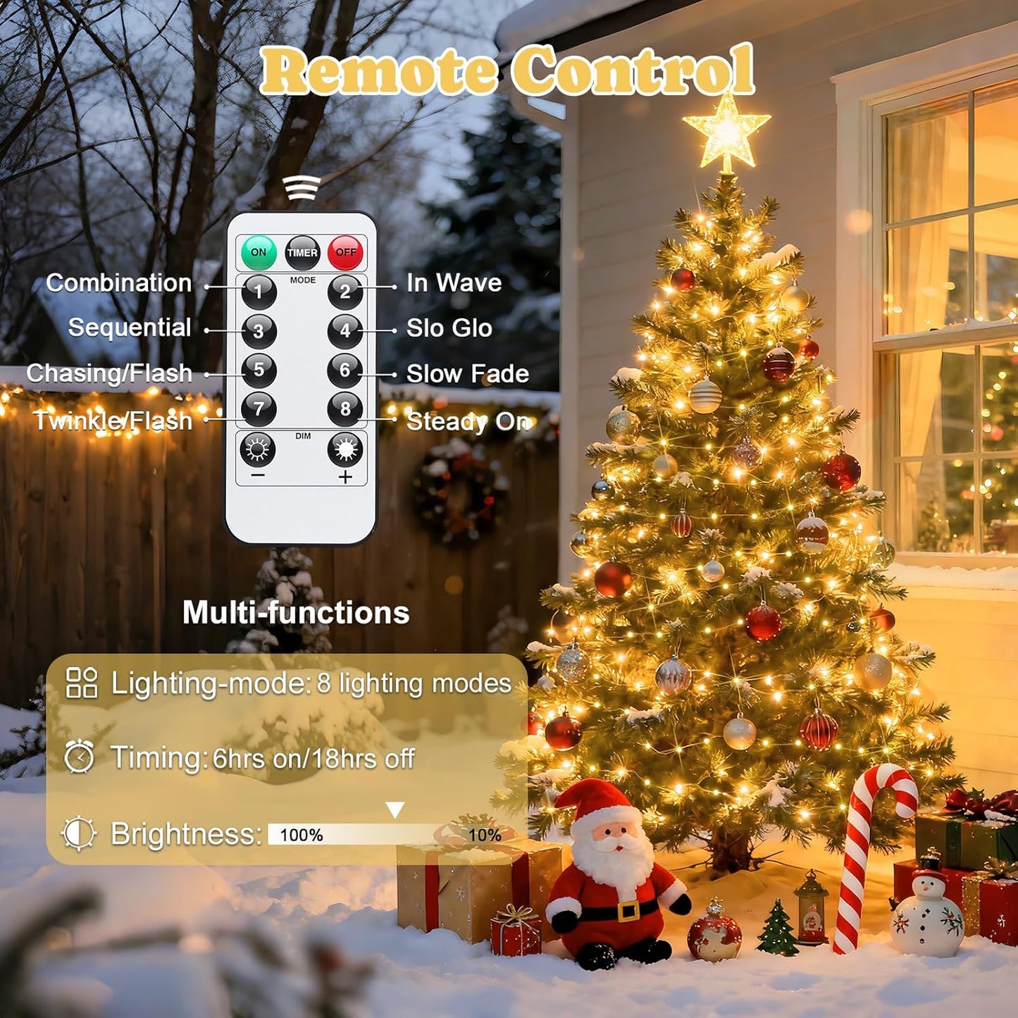 2 Pack Fairy Lights Battery Operated with Remote, Total 400 LED 132Ft Battery Powered String Lights, Christmas Twinkle Lights for Bedroom Indoor Outdoor Patio Tree Christmas Decor, Warm White