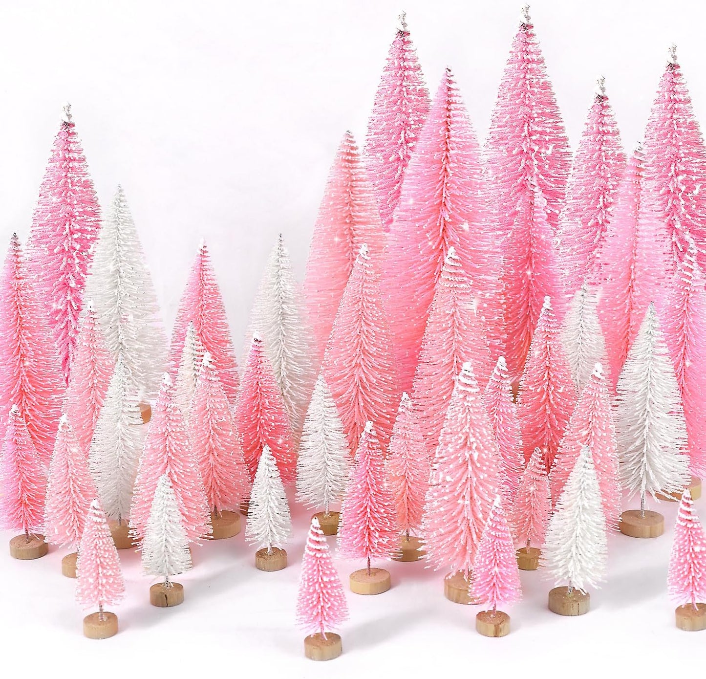 30Pcs Christmas Decorations Mini Christmas Trees, Artificial Christmas Tree Bottle Brush Trees with Wooden Base for Christmas Decor Christmas Party Home Table Craft