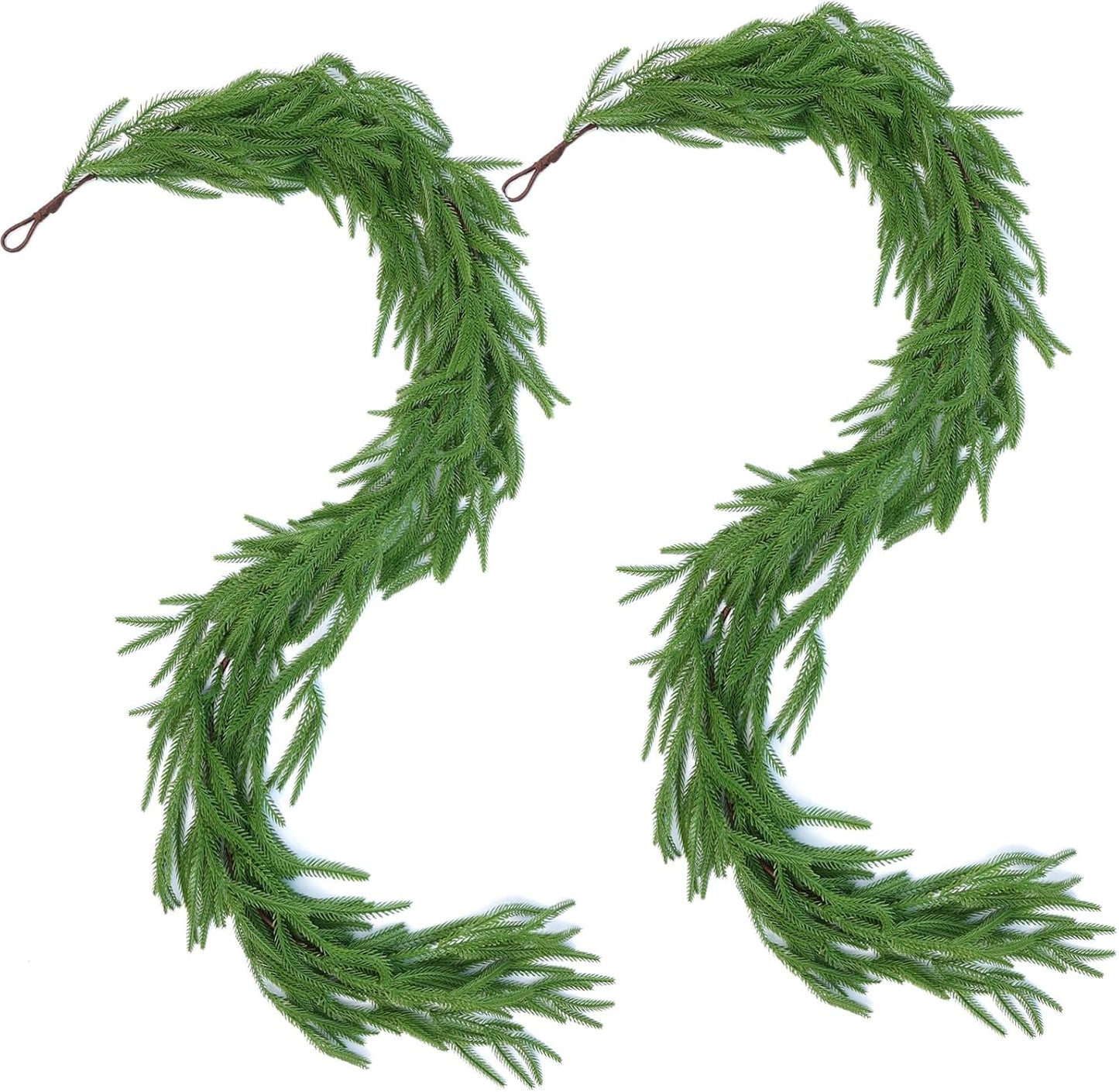 2 Pcs 6 Ft Artificial Norfolk Pine Garlands, Real Touch Winter Pine Garland, Green Artificial Greenery Garland for Table, Mantle, Wall, Indoor, Outdoor Christmas Decorations (2, 6 FT)