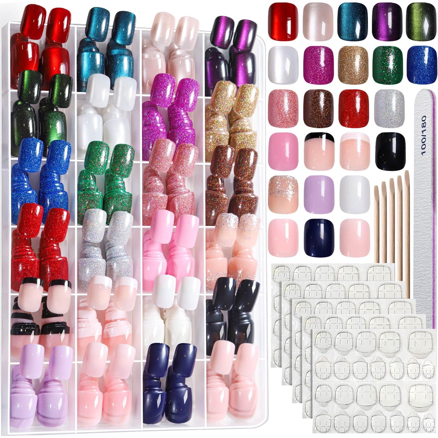 Press on Nails Set 576PCS 24 Colors Short Square Matte Glossy Glitter Natural Fit Lightweight Fake Nails for Nail Art