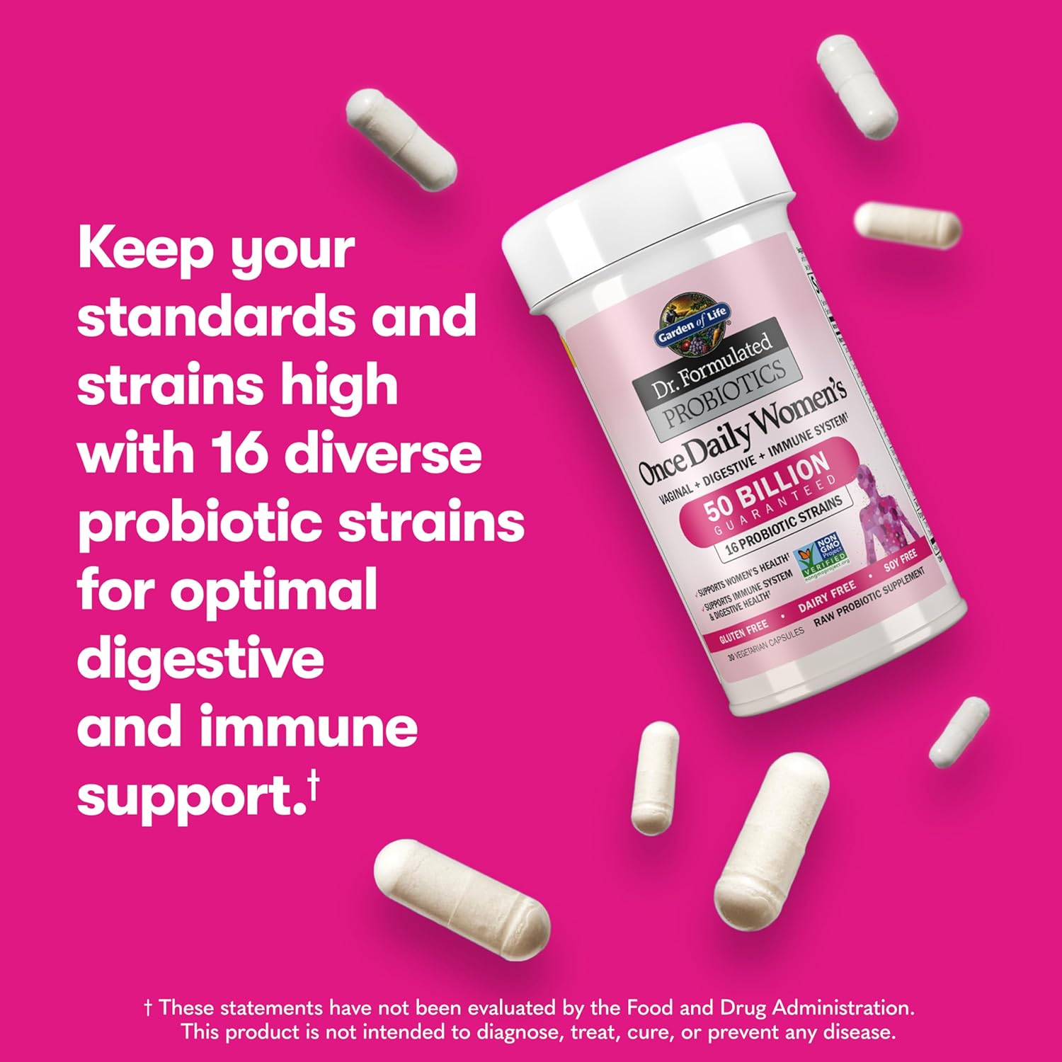 Once Daily Dr. Formulated Probiotics for Women 50 Billion CFU 16 Probiotic Strains with Organic Prebiotics for Digestive, Vaginal & Immune Health, Dairy Free, Shelf Stable 30 Capsules