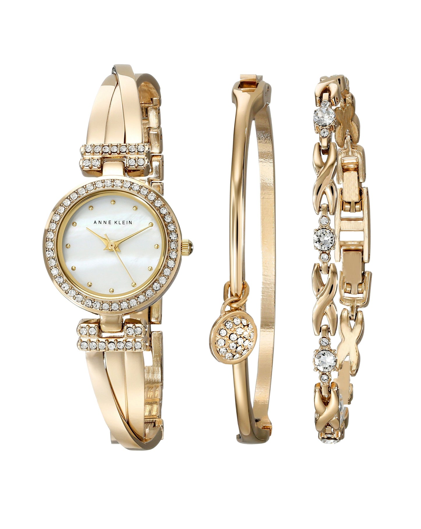 Anne Klein Women’s Crystal Accented Bangle Watch & Bracelet Set – Elegant Gold-Tone Jewelry Set