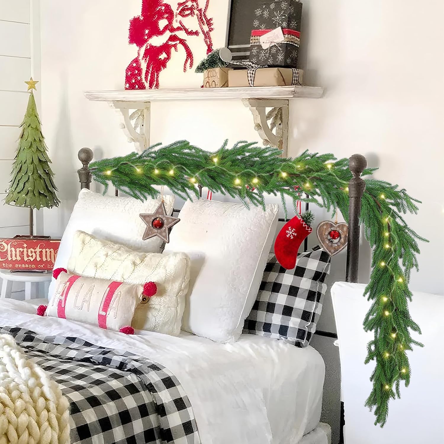 2 Pcs 6 Ft Artificial Norfolk Pine Garlands, Real Touch Winter Pine Garland, Green Artificial Greenery Garland for Table, Mantle, Wall, Indoor, Outdoor Christmas Decorations (2, 6 FT)