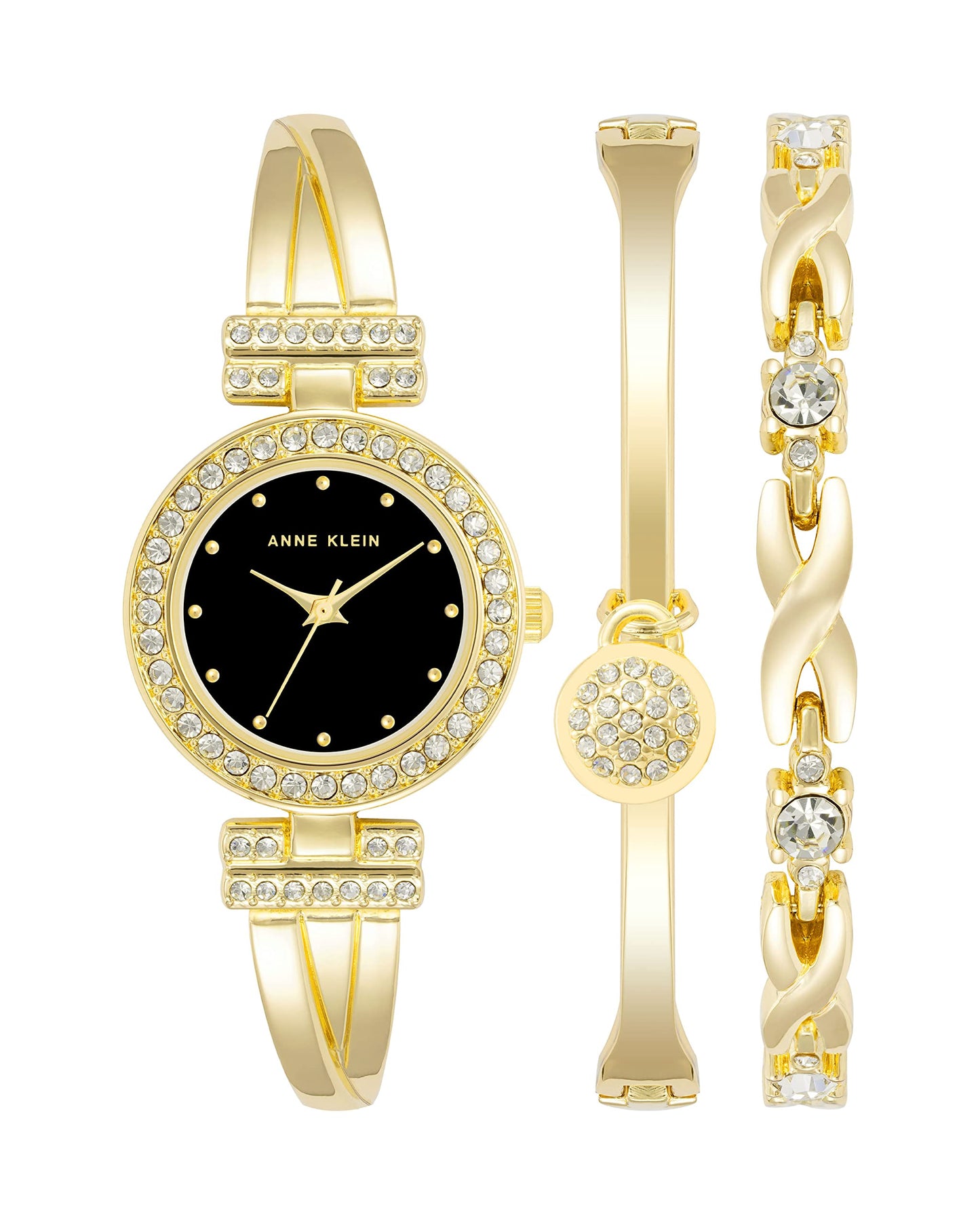 Anne Klein Women’s Crystal Accented Bangle Watch & Bracelet Set – Elegant Gold-Tone Jewelry Set