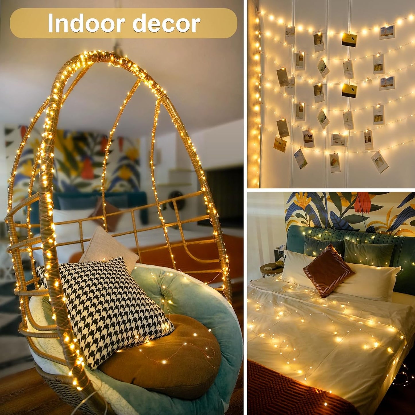 2 Pack Fairy Lights Battery Operated with Remote, Total 400 LED 132Ft Battery Powered String Lights, Christmas Twinkle Lights for Bedroom Indoor Outdoor Patio Tree Christmas Decor, Warm White