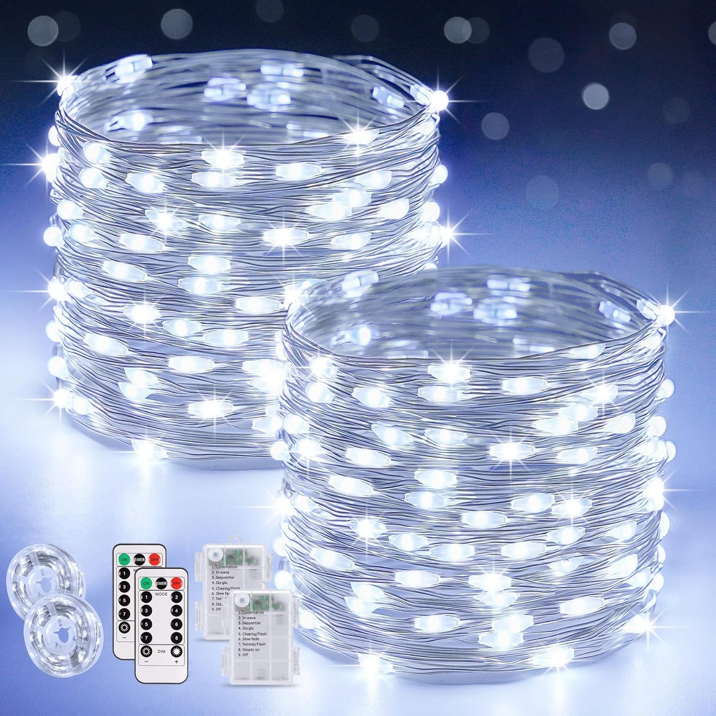 2 Pack Fairy Lights Battery Operated with Remote, Total 400 LED 132Ft Battery Powered String Lights, Christmas Twinkle Lights for Bedroom Indoor Outdoor Patio Tree Christmas Decor, Warm White