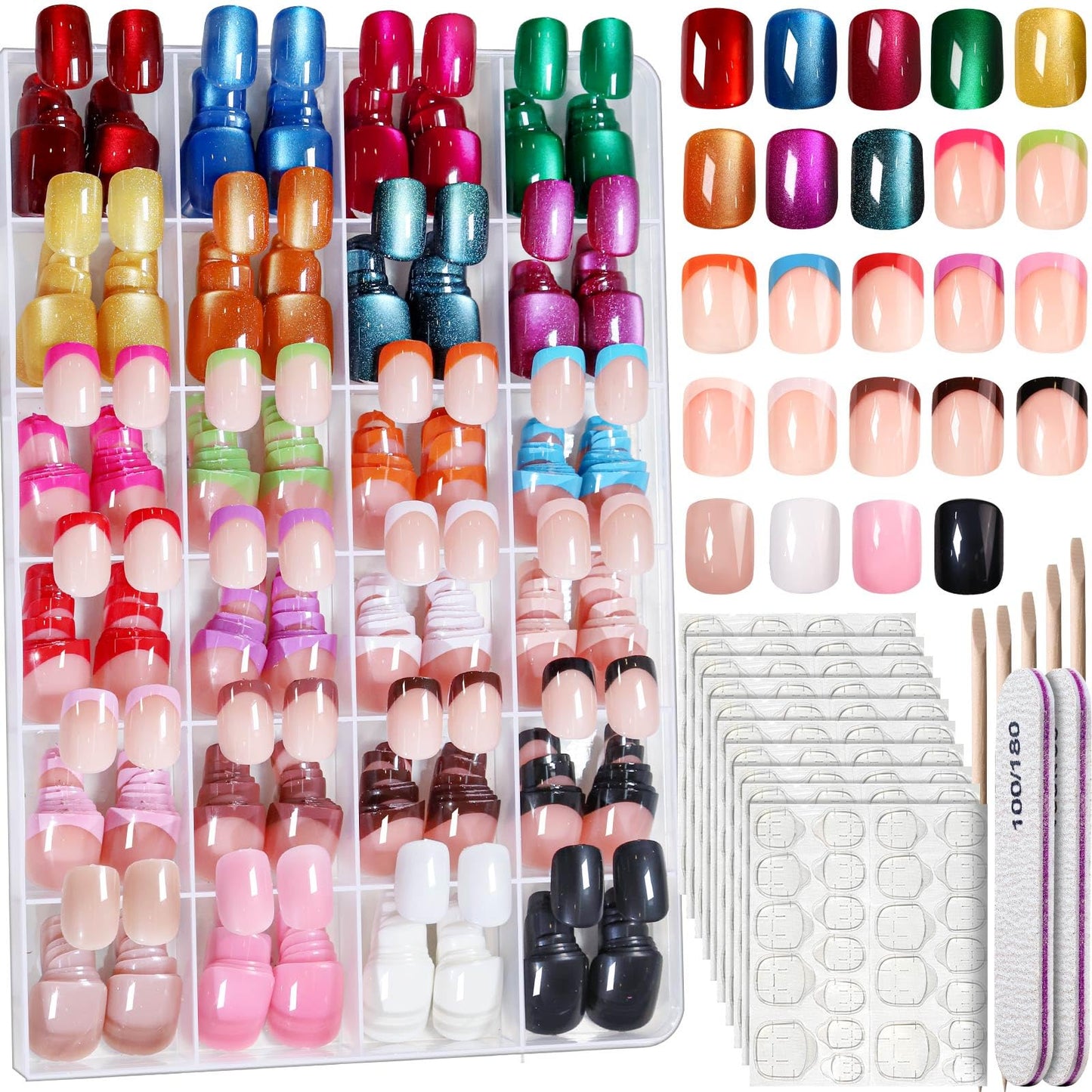 Press on Nails Set 576PCS 24 Colors Short Square Matte Glossy Glitter Natural Fit Lightweight Fake Nails for Nail Art