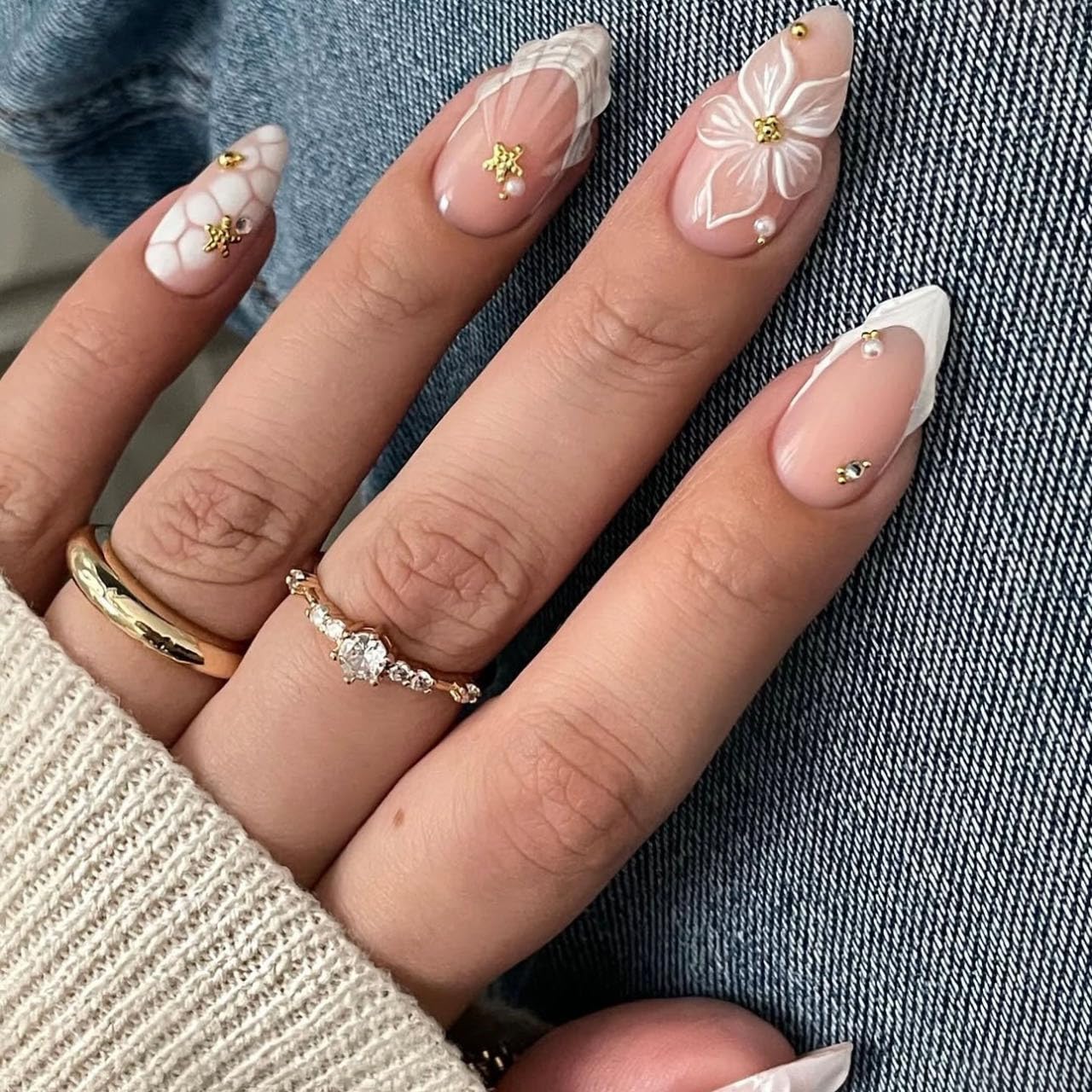 3D Pink Almond Press-On Nails – Medium French Tip Glossy Floral Fake Nails 2