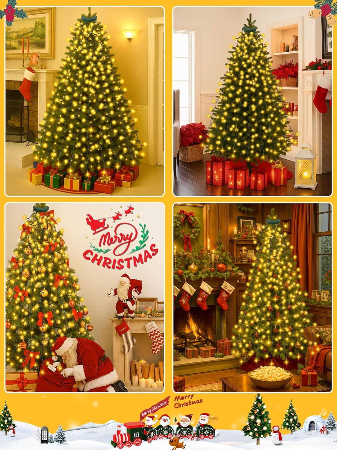 Voice Controlled Christmas Tree Lights with 7 Commands, 480LED Cascading Twinkle Lights 7.9FT 16 Lines Waterproof Waterfall Tree Lights with 12 Modes for Indoor Outdoor Christmas Decor (Warm White)