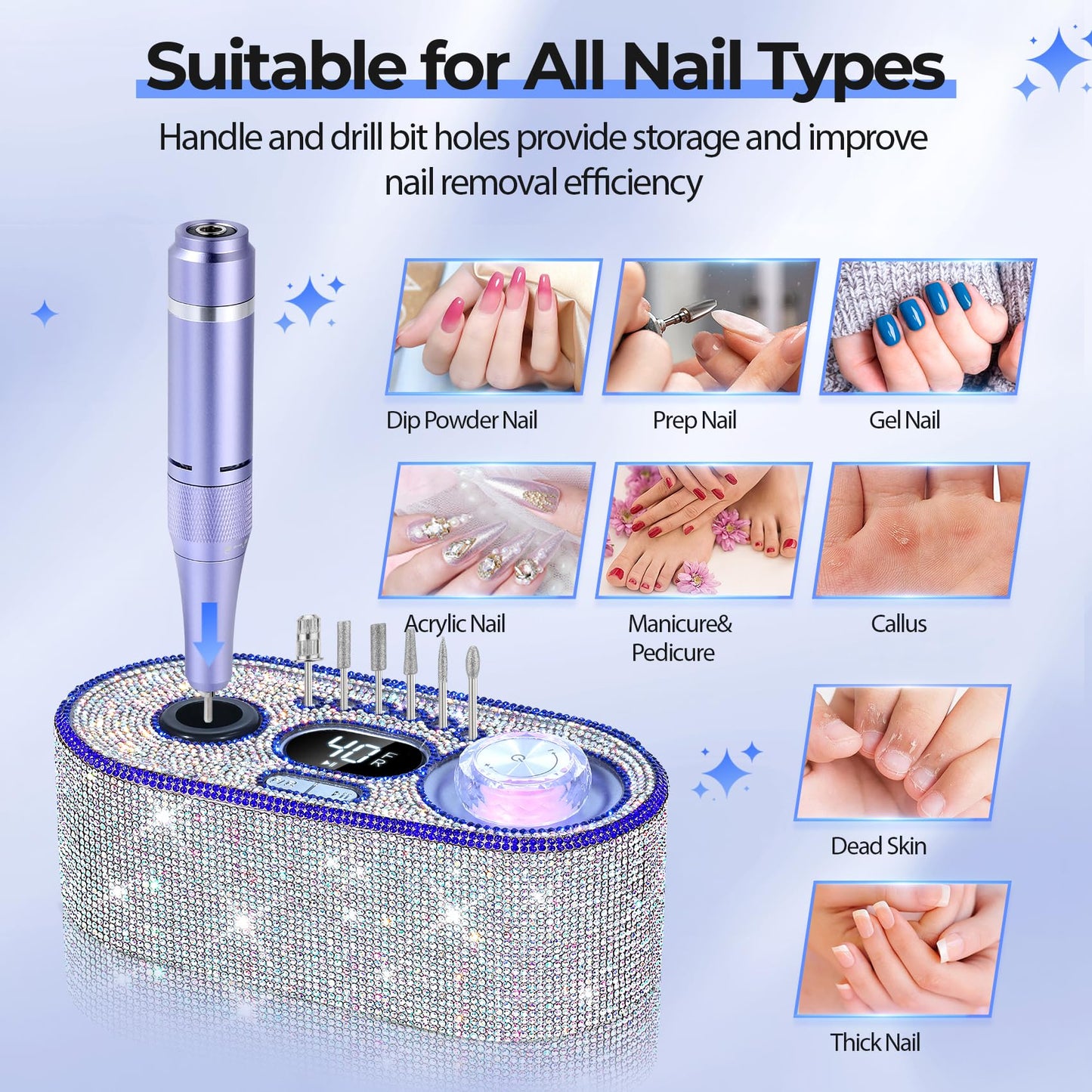 40000RPM Electric Nail Drill Kit – Professional Nail File Machine with LCD Display