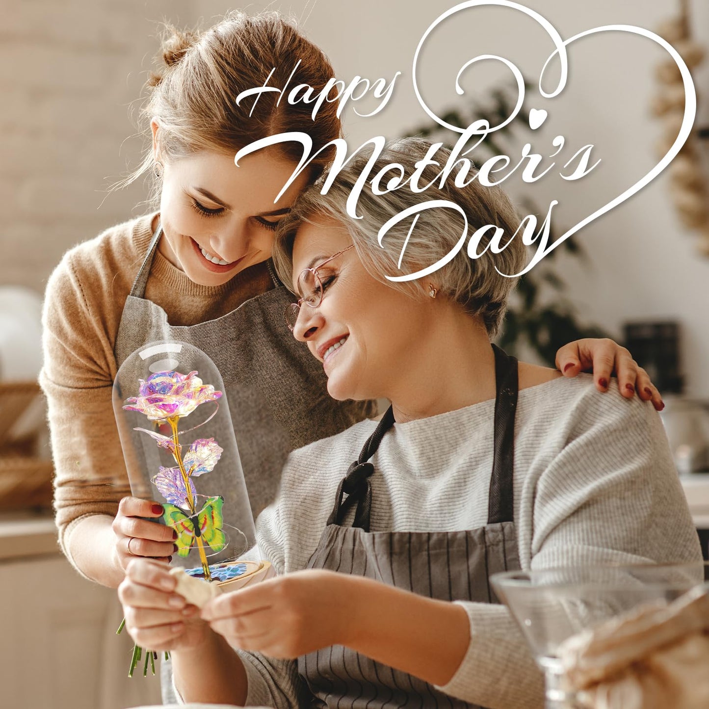 Preserved Rose in Glass Dome with LED Light – Forever Flower Gift for Mom or Her