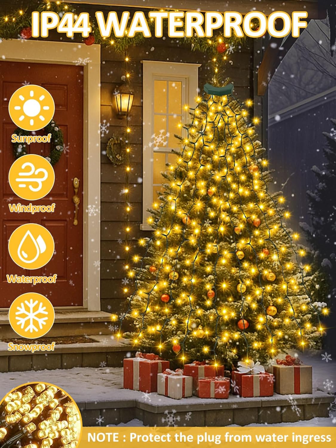 Voice Controlled Christmas Tree Lights with 7 Commands, 480LED Cascading Twinkle Lights 7.9FT 16 Lines Waterproof Waterfall Tree Lights with 12 Modes for Indoor Outdoor Christmas Decor (Warm White)
