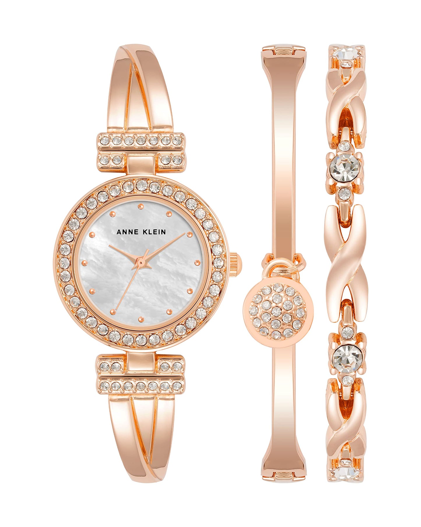 Anne Klein Women’s Crystal Accented Bangle Watch & Bracelet Set – Elegant Gold-Tone Jewelry Set