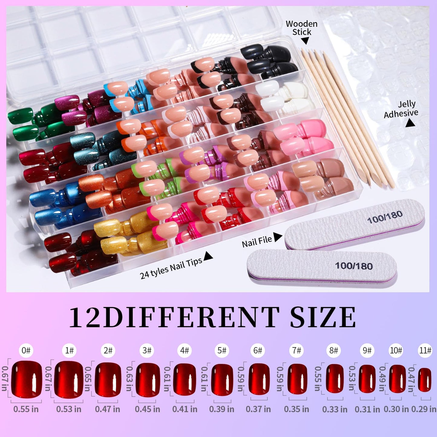 Press on Nails Set 576PCS 24 Colors Short Square Matte Glossy Glitter Natural Fit Lightweight Fake Nails for Nail Art