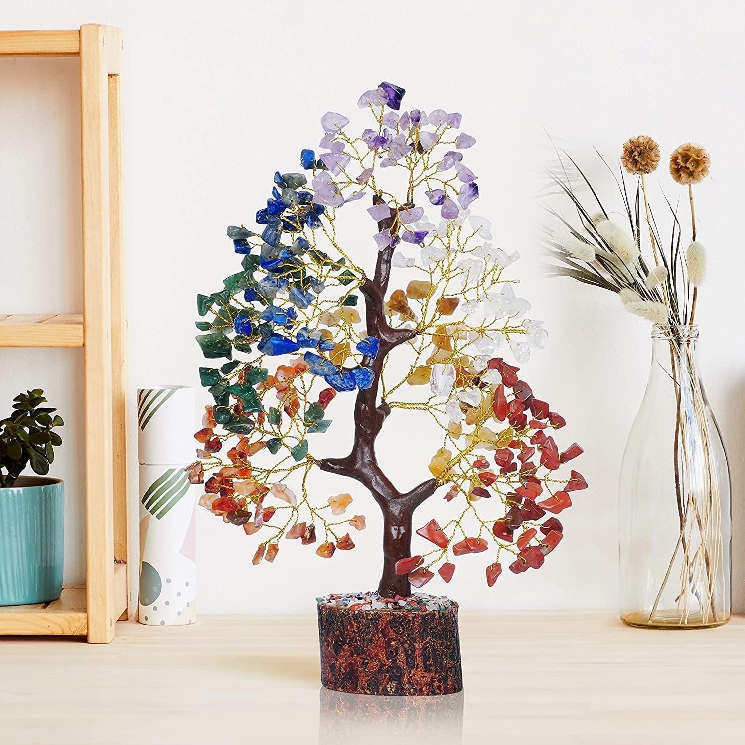 Chakra Crystal Tree - Handmade Healing Crystal Trees with 7 Chakra Stones - Decorative Tree of Life for Meditation, Feng Shui, and Home Decor - Unique Birthday Gifts for Women