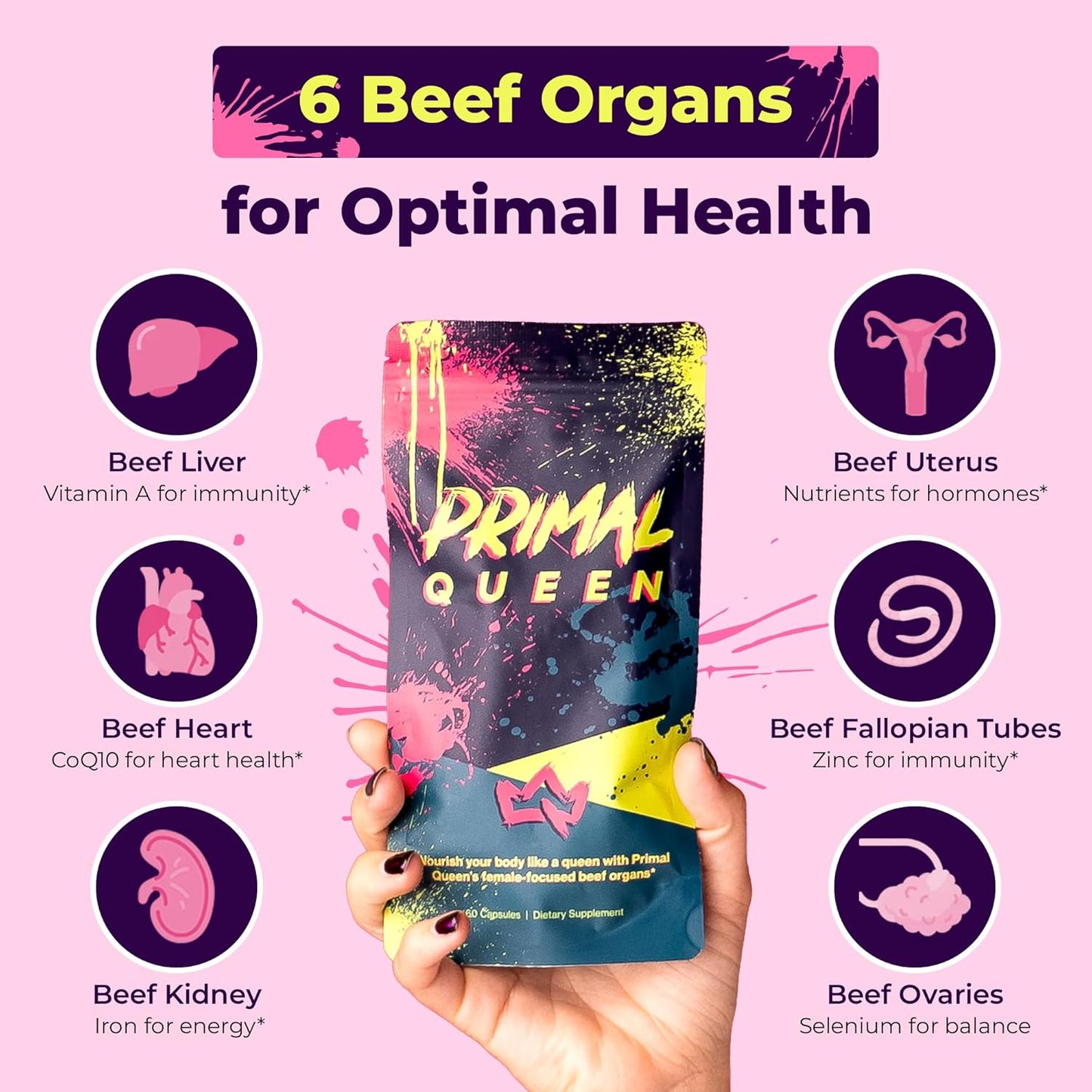 Female-Optimized Beef Organ Superfood Supplement (Beef Liver, Kidney, Heart, & 3 More) - 100% Grass Fed, Pasture Raised Cattle - Balance Hormones, Energy, & More for Women