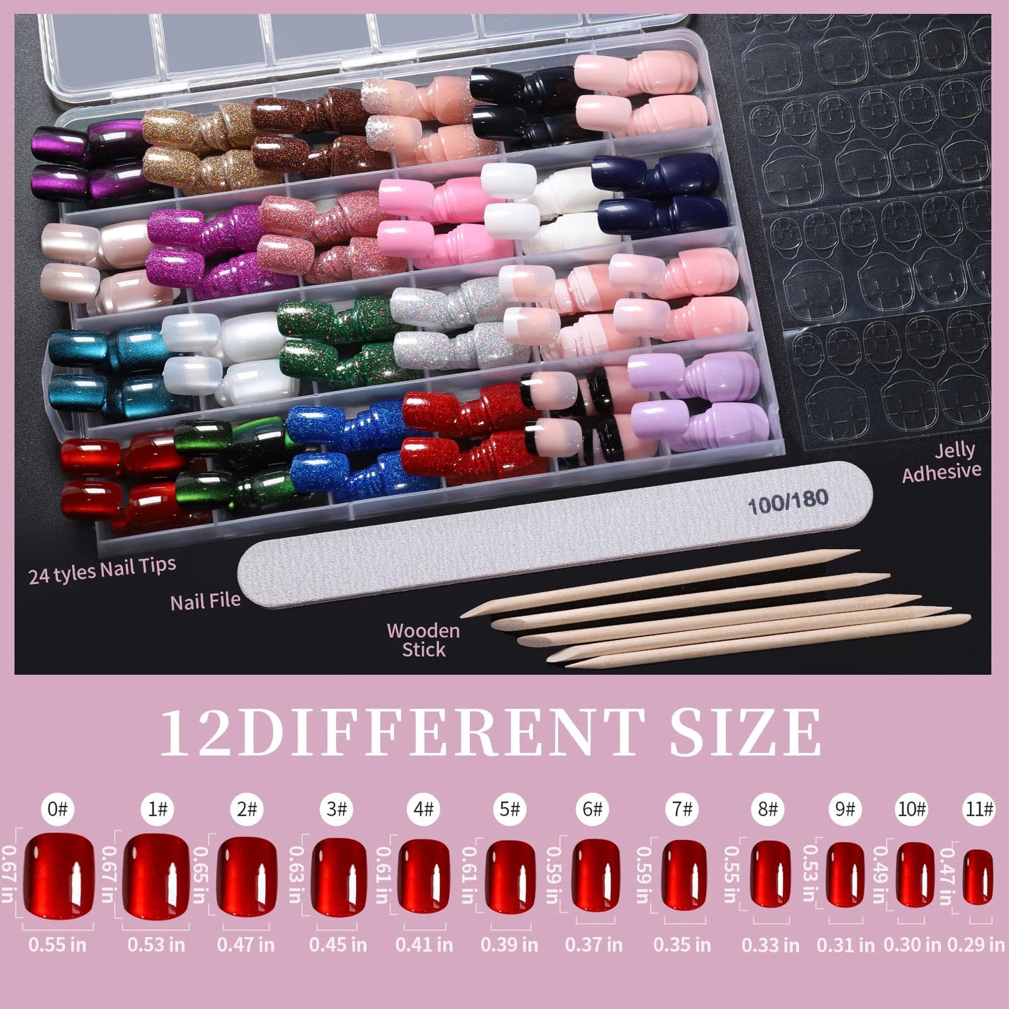 Press on Nails Set 576PCS 24 Colors Short Square Matte Glossy Glitter Natural Fit Lightweight Fake Nails for Nail Art