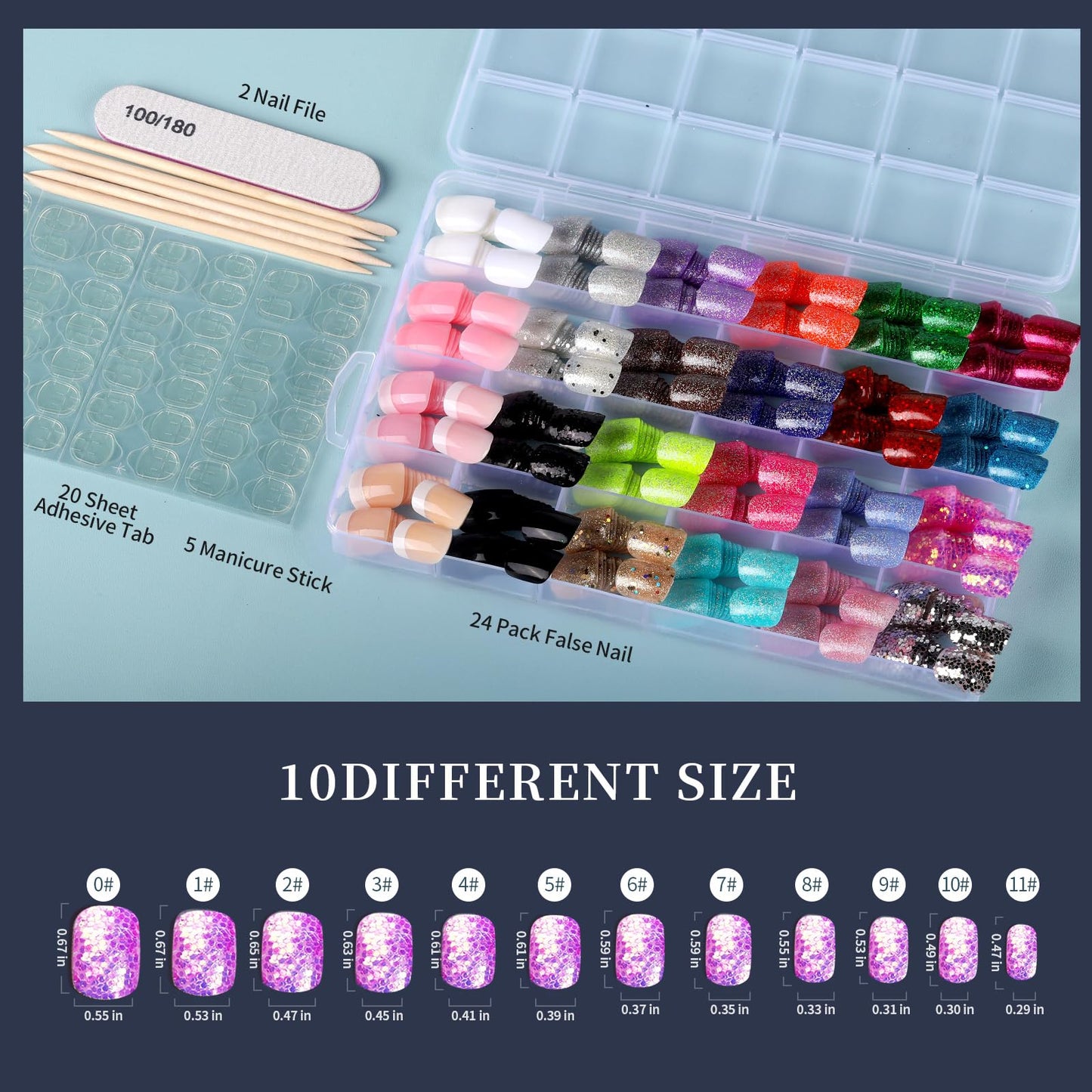 Press on Nails Set 576PCS 24 Colors Short Square Matte Glossy Glitter Natural Fit Lightweight Fake Nails for Nail Art
