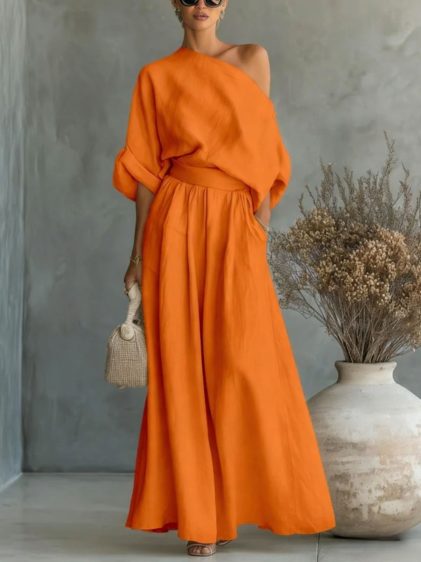 Women's Off-Shoulder Cropped Top and Pants Two-Piece Set