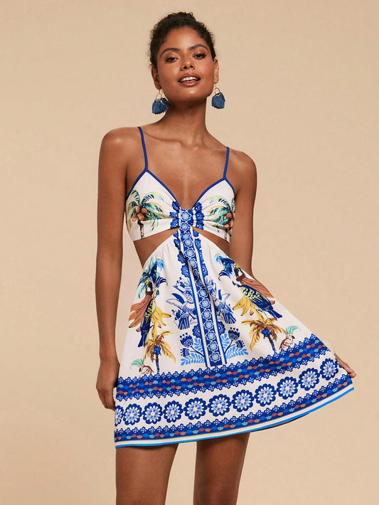 Travachic Women’s Tropical Cutout Spaghetti Strap Dress – Boho Summer Vacation & Beachwear Outfit