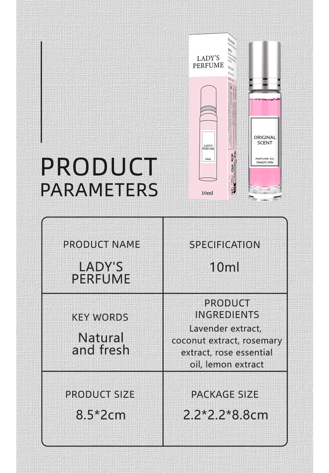 Long lasting natural scent perfume spray bottle