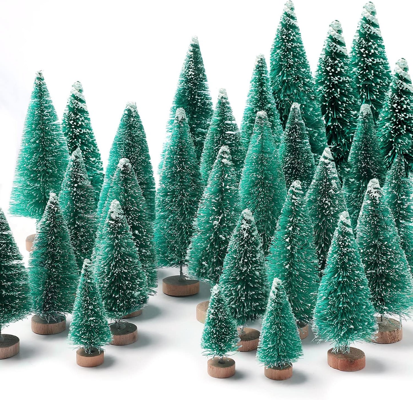 30Pcs Christmas Decorations Mini Christmas Trees, Artificial Christmas Tree Bottle Brush Trees with Wooden Base for Christmas Decor Christmas Party Home Table Craft