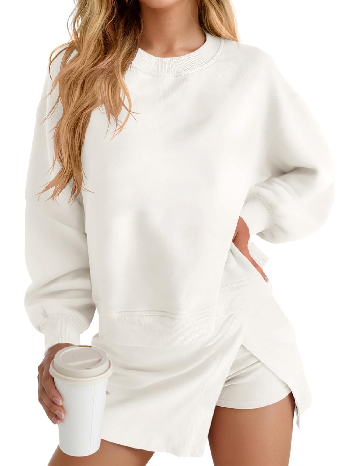 Women Two Piece Workout Set Sweatshirt Top and High Waisted Athletic Skirt
