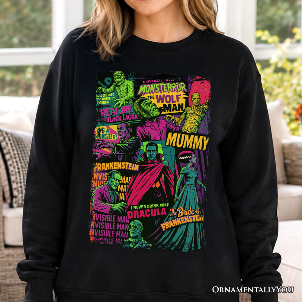 Classic Monsters Sweatshirt, Vintage Horror Comic Sweater, Retro Scary Halloween Pullover, Gothic Gift for Horror Fans