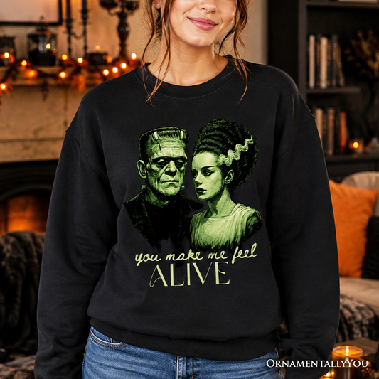 Frankenstein and Bride Sweatshirt, You Make Me Feel Alive Sweater, Retro Horror Valentine Gift, Gothic Couples Pullover