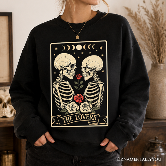 Skeleton Lovers Tarot Sweatshirt, Gothic Moon Phase Sweater, Dark Romance Rose Pullover, Mystical Gift for Tarot Lovers