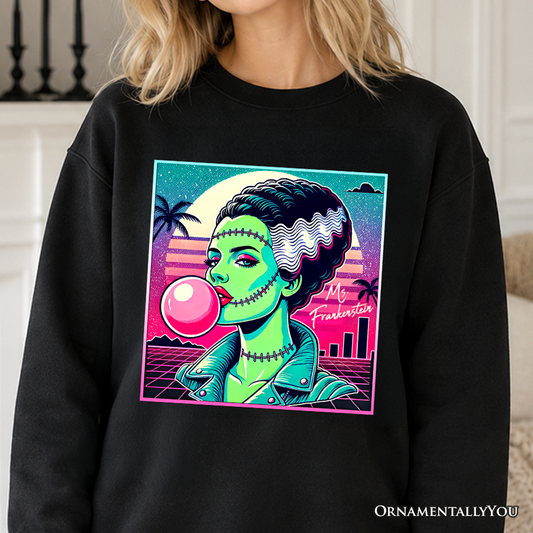 Mrs Frankenstein Sweatshirt, Vaporwave Retro Neon Horror Sweater, Synthwave 80s Halloween Pullover, Gothic Monster Gift