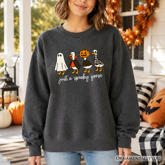 Just a Spooky Goose Sweatshirt, Funny Halloween Sweater, Cute Ghost Goose Pullover, Easy Costume and Quirky Halloween Gift