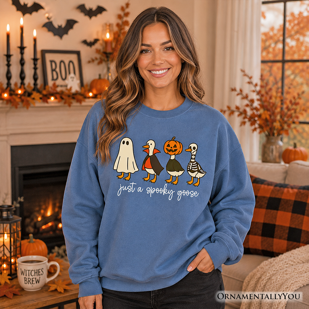 Just a Spooky Goose Sweatshirt, Funny Halloween Sweater, Cute Ghost Goose Pullover, Easy Costume and Quirky Halloween Gift
