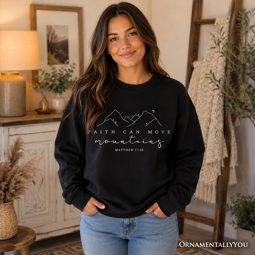 Faith Can Move Mountains Sweatshirt, Matthew 17:20 Christian Sweater, Minimalist Mountain Pullover, Religious Gift for Women